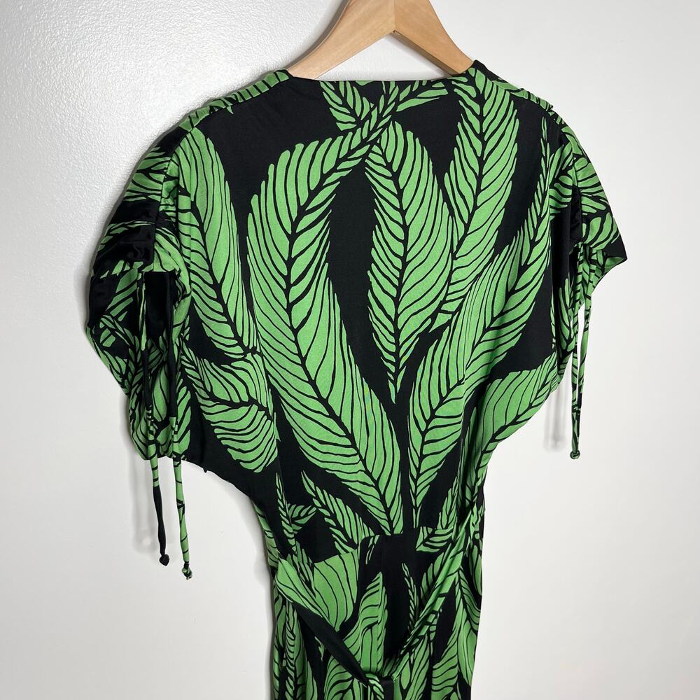 Mara Hoffman Womens 100% Silk Dress Small Black Green Tropical Leaf Print V Neck - Picture 8 of 9